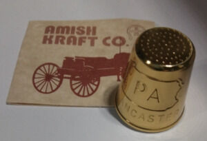 Brass Thimble with PA Lancaster Amish Co. Collectables